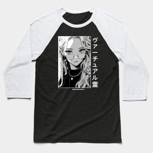 Stylish Japanese Girl Anime Black and White Manga Aesthetic Streetwear Baseball T-Shirt